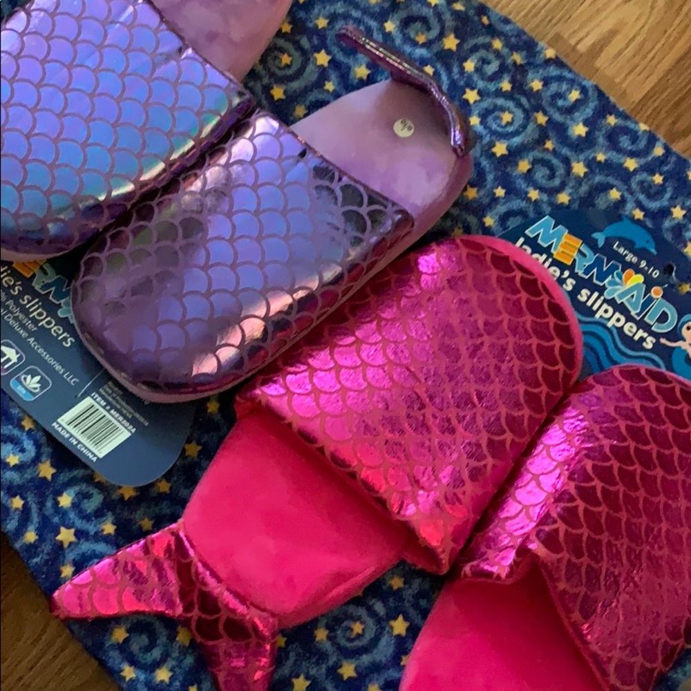 NWT Mermaid Slippers adult purple pink.